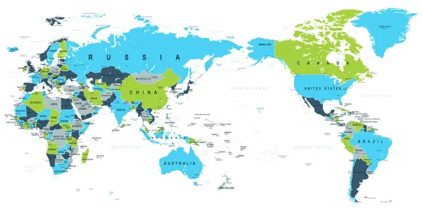 Politický svět mapa Pacific na střed — Stockový vektor