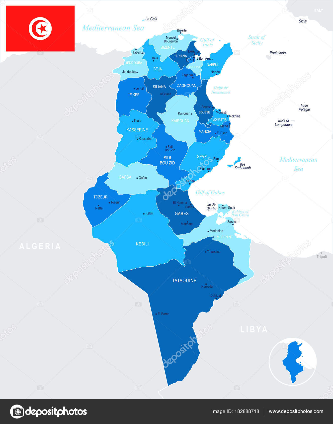 Карта Туниса - Информация Графическая Векторная Иллюстрация.