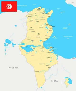 Tunus Haritası - detaylı vektör çizim