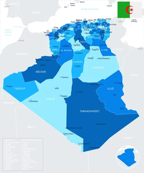 Χάρτης Αλγερία - πληροφορίες γραφικών Vector εικονογράφηση — Διανυσματικό Αρχείο