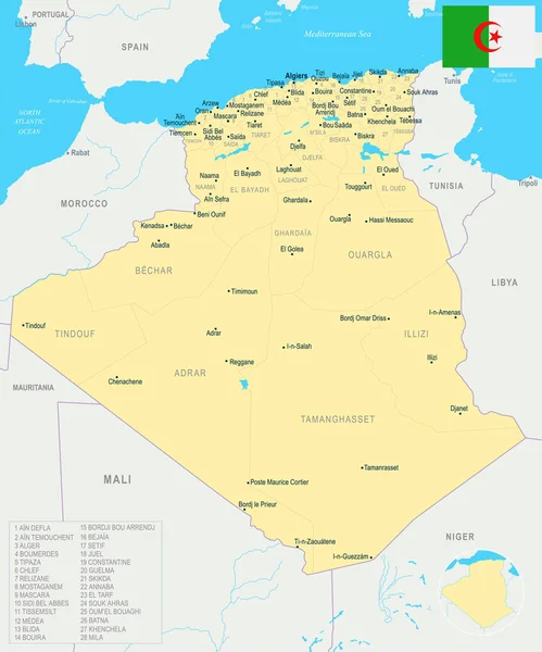 Mapa Algierii - szczegółowe wektor ilustracja — Wektor stockowy