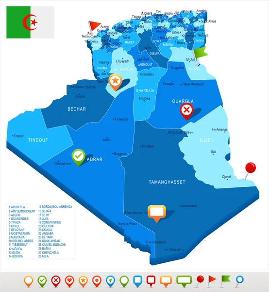 アルジェリア - 地図とフラグ - 詳細なベクトル イラスト — ストックベクタ
