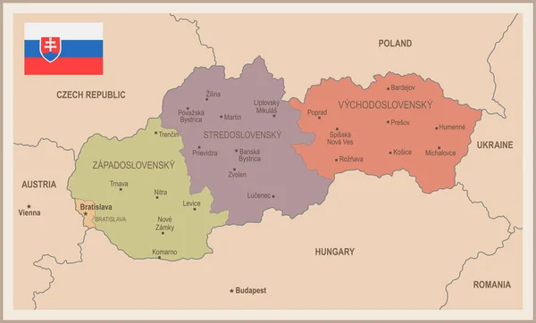 Словакия - винтажная карта и флаг - Детальная векторная иллюстрация — стоковый вектор