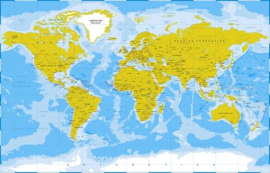 Siyasi fiziksel topografik renkli dünya harita vektör