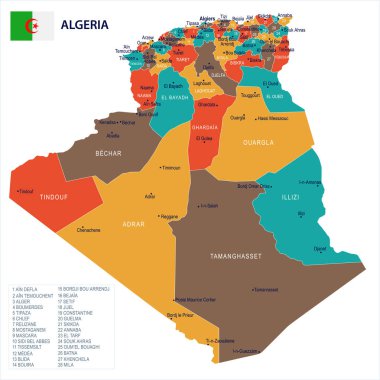 Cezayir - harita ve detaylı vektör çizim bayrak