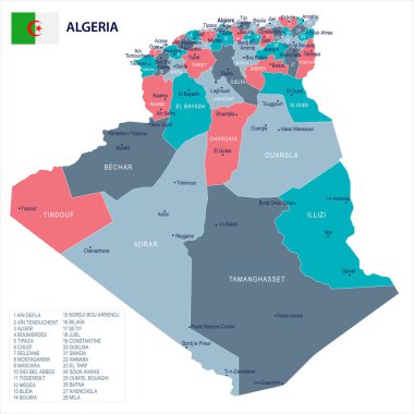 Cezayir - harita ve bayrak - detaylı vektör çizim