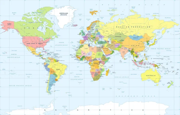 Político colorido Mapa Mundial Vector —  Vetores de Stock