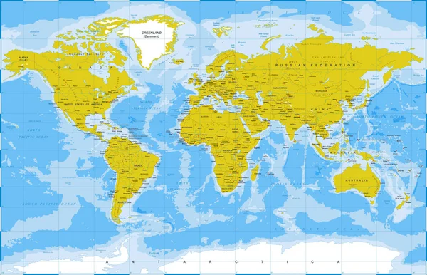 Político Físico Topográfico Colorido Mundo Mapa Vetor —  Vetores de Stock