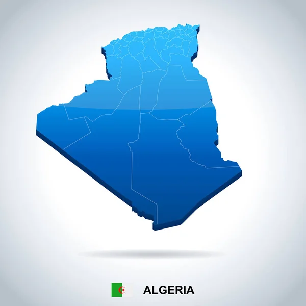 Cezayir - harita ve bayrak - detaylı vektör çizim — Stok Vektör