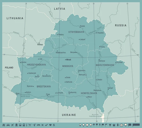 Beyaz Rusya Haritası - Vintage detaylı vektör çizim — Stok Vektör