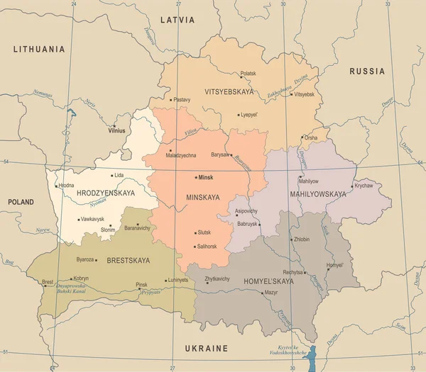 Beyaz Rusya Haritası - Vintage detaylı vektör çizim