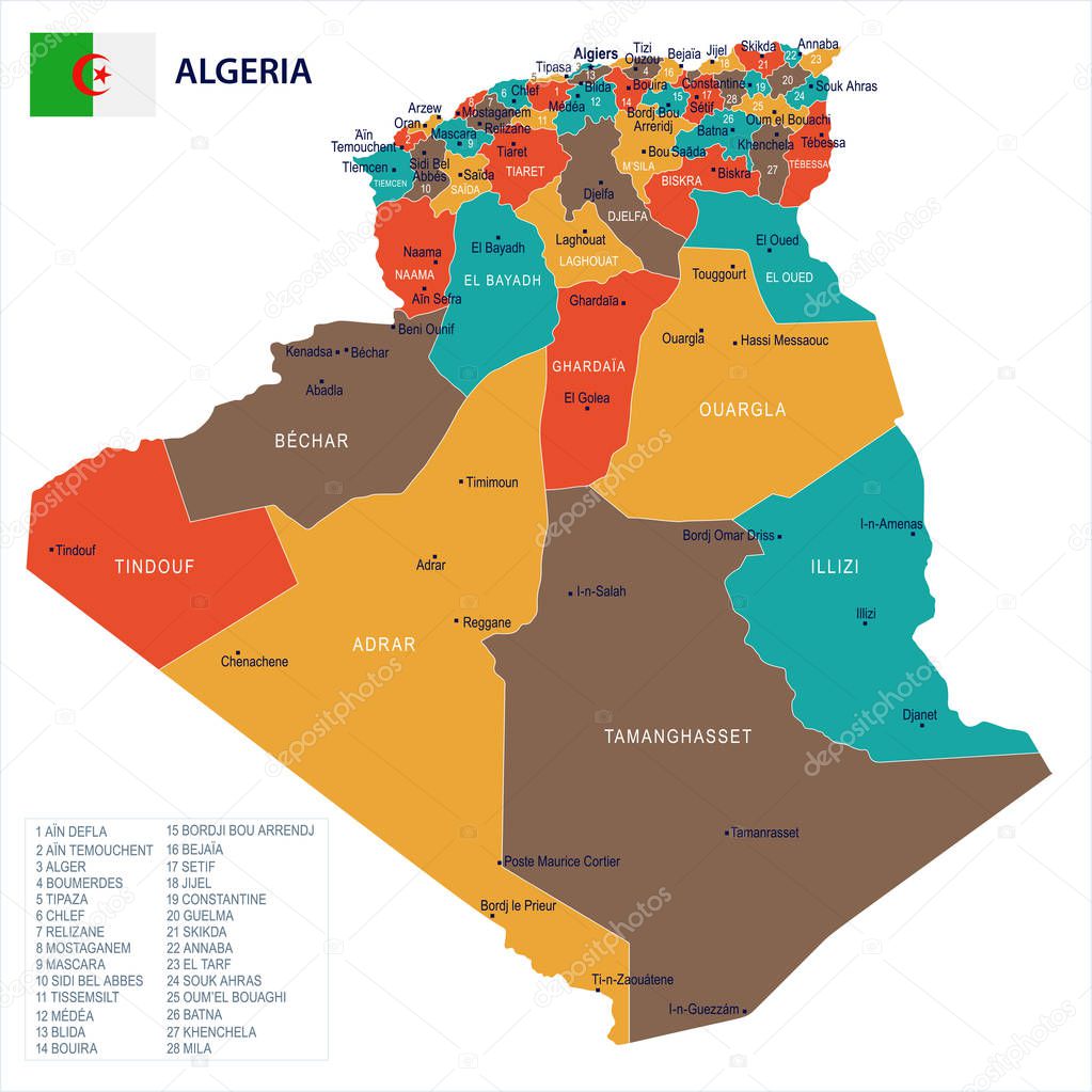 Algeria - map and flag Detailed Vector Illustration