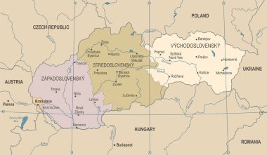 Slovakya Haritası - Vintage detaylı vektör çizim