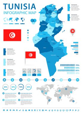 Tunus - Infographic harita ve bayrak - detaylı vektör çizim
