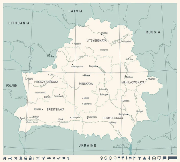 Carte du Belarus - Illustration vectorielle détaillée vintage — Image vectorielle