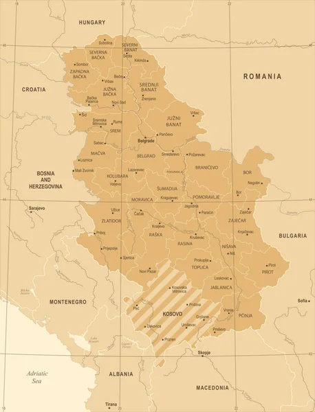 Карта Сербии - Vintage Detailed Vector Illustration — стоковый вектор
