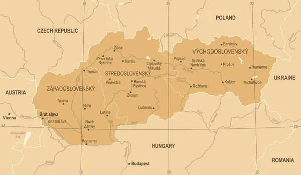 Mapa Slovensko - Vintage detailní vektorové ilustrace — Stockový vektor