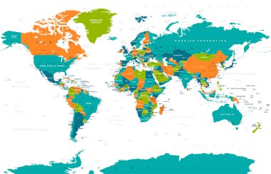 Siyasi renkli dünya harita vektör