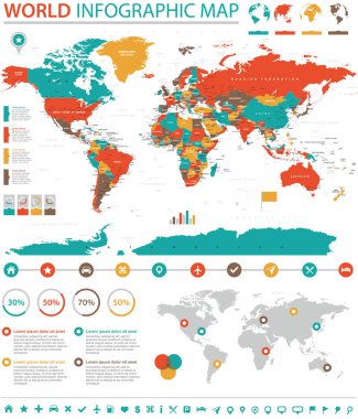 Siyasi renkli dünya harita vektör bilgi grafiği