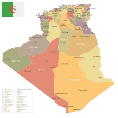 Cezayir - vintage harita ve bayrak - detaylı vektör çizim