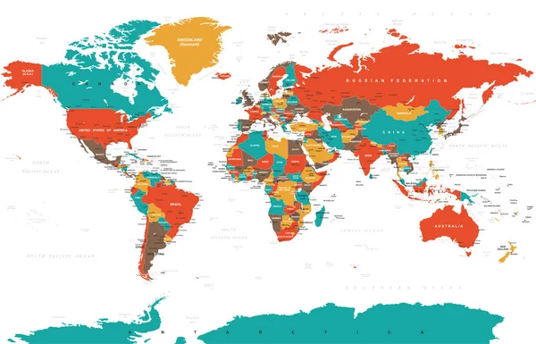 Vector del mapa del mundo de colores políticos — Archivo Imágenes Vectoriales