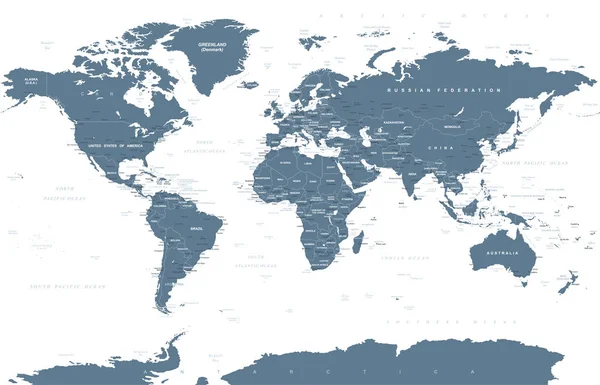 Vector político del mapa mundial de escala de grises — Archivo Imágenes Vectoriales