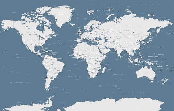 Vector político del mapa mundial de escala de grises — Vector de stock