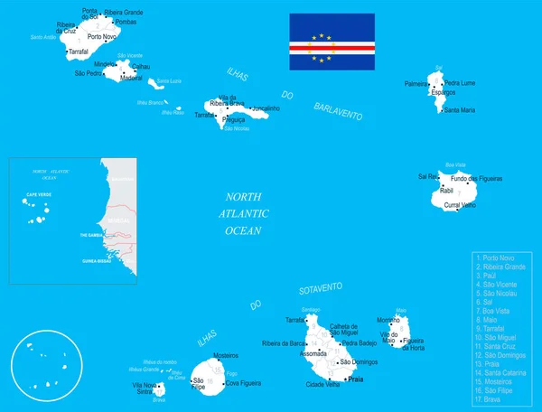 Mapa de Cabo Verde - ilustração vetorial detalhada — Vetor de Stock