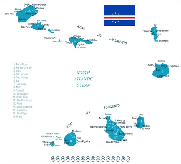 Cabo Verde - Mapa y bandera - Ilustración vectorial detallada — Vector de stock