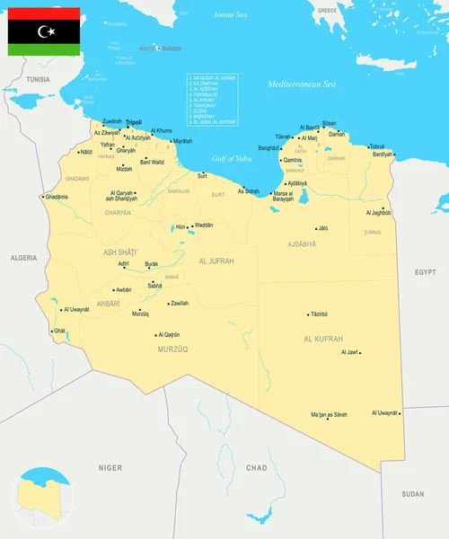 Libia Mappa - Illustrazione vettoriale dettagliata — Vettoriale Stock