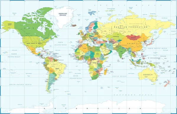 政治色の世界地図ベクター — ストックベクタ