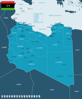 Libya - harita ve bayrak - detaylı vektör çizim