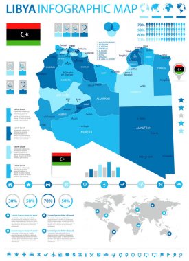 Libya - Infographic harita ve bayrak - detaylı vektör çizim