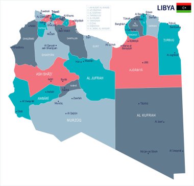 Libya - harita ve bayrak - detaylı vektör çizim