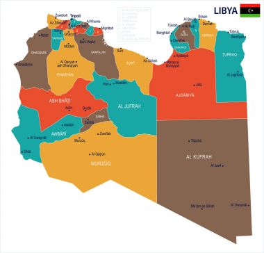 Libya - harita ve detaylı vektör çizim bayrak