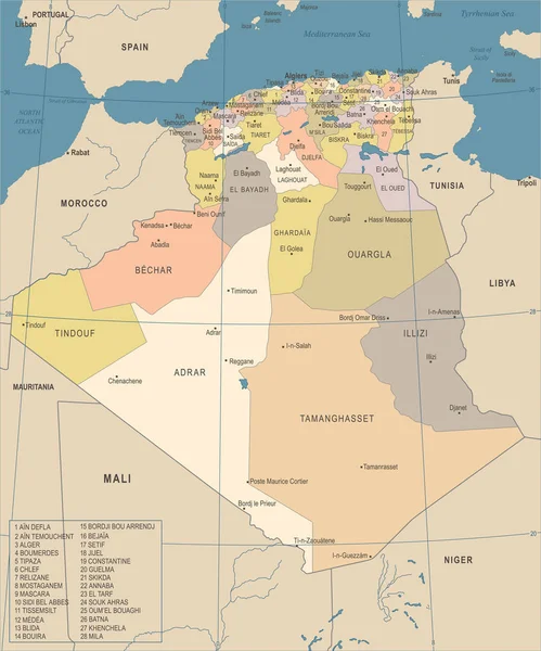 Mapa Algierii - rocznika szczegółowe wektor ilustracja — Wektor stockowy