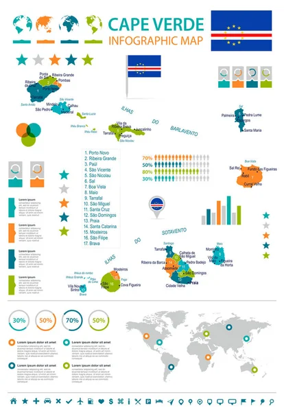 Cabo Verde - Mapa infográfico y bandera - Ilustración vectorial detallada — Archivo Imágenes Vectoriales
