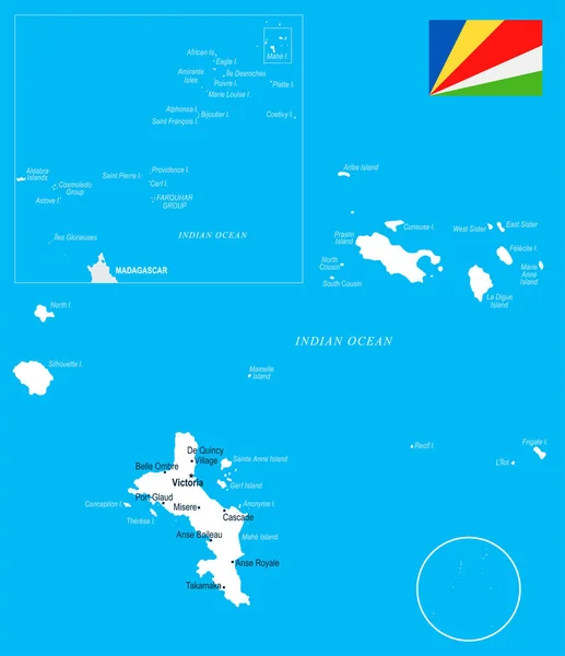 Seychellemap - gedetailleerde vectorillustratie — Stockvector