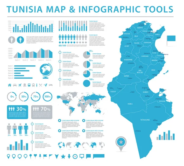Карта Туниса - Информация Графическая векторная иллюстрация — стоковый вектор