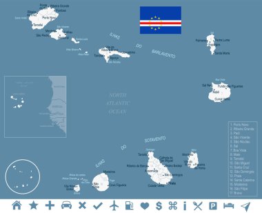 Cape Verde - harita ve detaylı vektör çizim bayrak