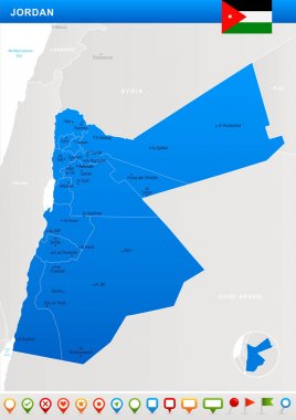 Jordan - harita, bayrak ve gezinme simgeleri - detaylı vektör çizim