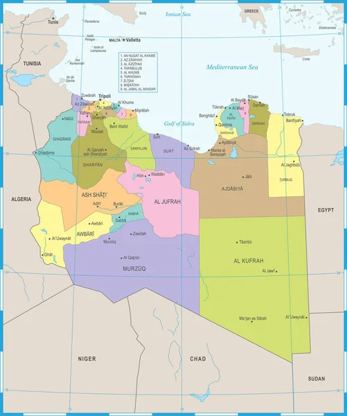 Карта Ливии - подробная векторная иллюстрация — стоковый вектор