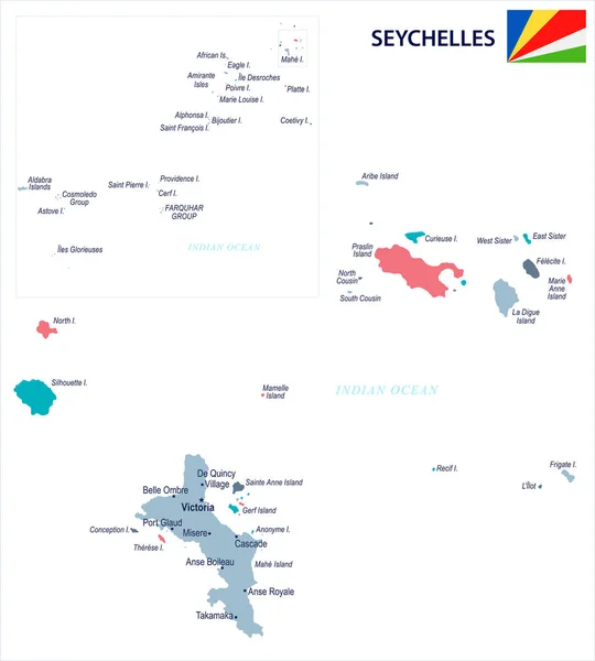 Seychelle - Mapa y bandera - Ilustración vectorial detallada — Vector de stock