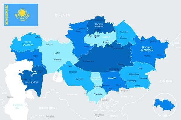 Kazakistan Mappa - Info Graphic Vector Illustration — Vettoriale Stock