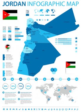 Jordan - Infographic harita ve bayrak - detaylı vektör çizim