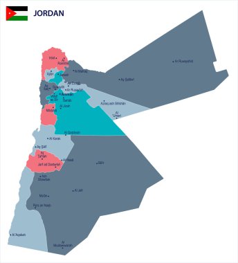 Jordan - harita ve bayrak - detaylı vektör çizim