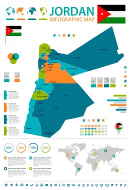 Jordan - Infographic harita ve bayrak - detaylı vektör çizim