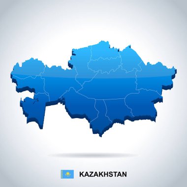 Kazakistan - harita ve bayrak - detaylı vektör çizim