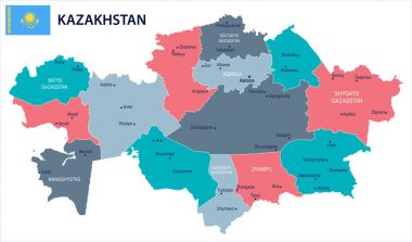 Kazakistan - harita ve bayrak - detaylı vektör çizim