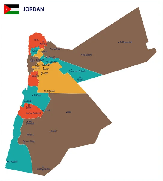 Jordan - karta och flagga detaljerad vektorillustration — Stock vektor